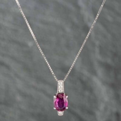 Pre-Owned Platinum Ruby & Brilliant Cut Diamond Oval Pendant & 16-18 Inch Box Chain 43141003