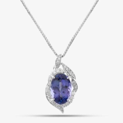 Pre-Owned Platinum 5.95ct Tanzanite & 0.32ct Brilliant Cut Diamond Oval Pendant & 16-18 Inch Box Chain 43141022