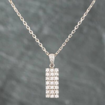 Pre-Owned Platinum 0.52ct Brilliant Cut Diamond Oblong Three Row Pendant & 16 Inch Trace Chain 43141023