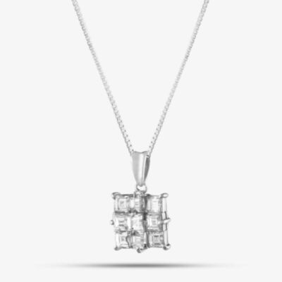 Pre-Owned Platinum 1.50ct Princess Cut Diamond Square Cluster Pendant & 16 Inch Box Chain 43141028