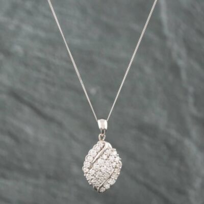 Pre-Owned Platinum 1.00ct Brilliant Cut Diamond Five Row Cluster Pendant & 18 Inch Curb Chain 43141045