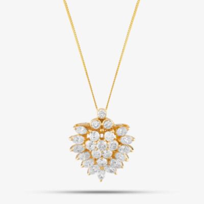 Pre-Owned 18ct Yellow Gold 2.93ct Brilliant & Pear Cut Diamond Cluster Pendant & 18 Inch Curb Chain 43141046