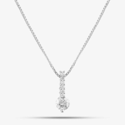 Pre-Owned Platinum 0.64ct Brilliant Cut Diamond Bar Pendant & 15 Inch Box Chain 43141053