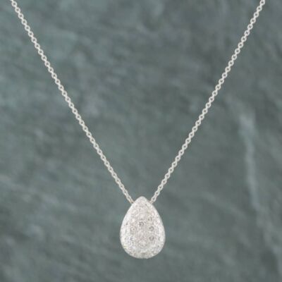 Pre-Owned 18ct White Gold 0.87ct Brilliant Cut Diamond Pear Shaped Pave Pendant & 16 Inch Trace Chain 43141060