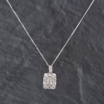 Pre-Owned Platinum 0.90ct Diamond Rectangular Cluster Pendant & 18 Inch Curb Chain 43141070