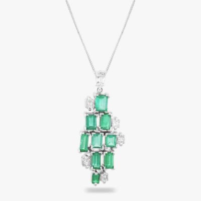 Pre-Owned Platinum Certificated 2.28ct Emerald & 0.54ct Brilliant Cut Diamond Pendant & 18 Inch Box Chain 43141074