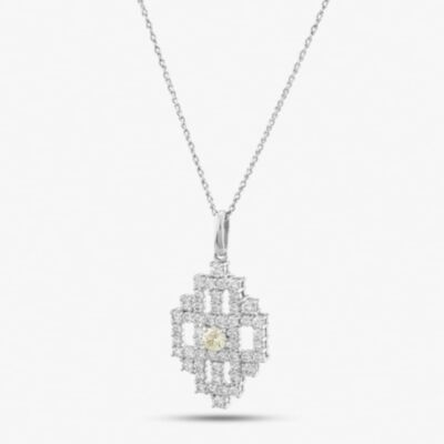 Pre-Owned Platinum 2.01ct Brilliant Cut Yellow & White Diamond Pendant & 18 Inch Curb Chain 43141077