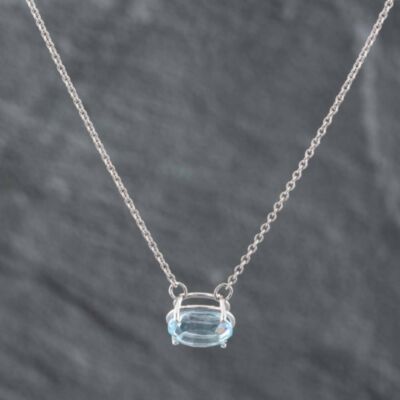 Pre-Owned 14ct White Gold 3.50ct Oval Cut Blue Topaz Pendant & 16 Inch Belcher Chain 43141102