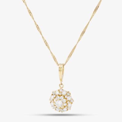 Pre-Owned 18ct Yellow Gold 1.52ct Brilliant Cut Diamond Multi Tier Cluster Pendant & 24 Inch Curb Chain 43141142