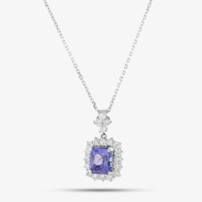 Pre-Owned Platinum 3.96ct Tanzanite & 1.02ct Brilliant Cut Diamond Rectangular Cluster Pendant & 16 Inch Trace Chain 43141143
