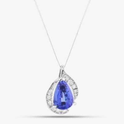 Pre-Owned Platinum 4.91ct Tanzanite & 0.27ct Brilliant Cut Diamond Pear Shape Pendant & 18 Inch Curb Chain 43141146