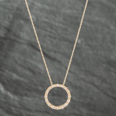 Pre-Owned Yellow Gold 0.25ct Brilliant Cut Diamond Open Pendant & 18 Inch Prince Of Wales Chain 43141153