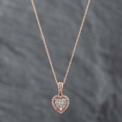 Pre-Owned 9ct Two Colour Gold 0.25ct Brilliant Cut Diamond Halo Heart Pendant & 18 Inch Prince Of Wales Chain 43141160