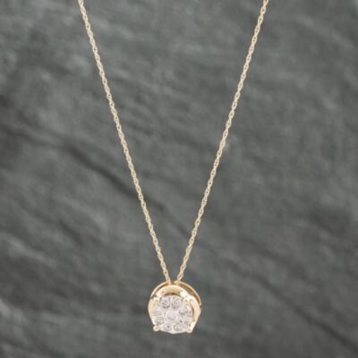 Pre-Owned 9ct Two Colour Gold 0.25ct Brilliant Cut Diamond Cluster Pendant & 18 Inch Prince Of Wales Chain 43141161