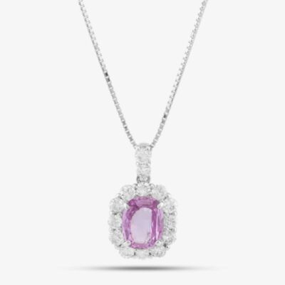 Pre-Owned Platinum Certificated 1.83ct Pink Oval Cut Sapphire & 0.93ct Brilliant Cut Diamond Pendant & 18 Inch Box Chain 43141167
