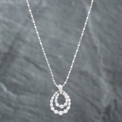Pre-Owned Platinum 1.24ct Brilliant Cut Diamond Graduated Double Loop Pendant & 16-18 Inch Ball Chain 43141176