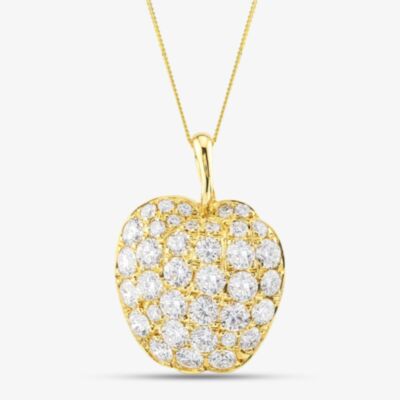 Pre-Owned 18ct Yellow Gold 2.10ct Brilliant Cut Diamond Apple Shape Cluster Pendant & 18 Inch Curb Chain 43141187