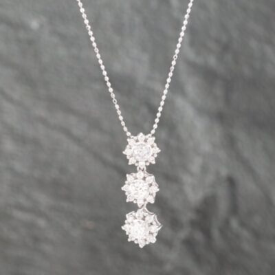 Pre-Owned 18ct White Gold 1.00ct Brilliant Cut Diamond Graduated Triple Cluster Pendant & 16-18 Inch Ball Chain 43141191