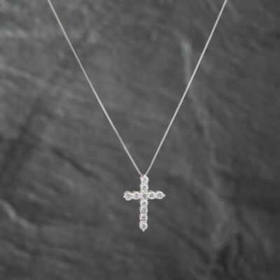 Pre-Owned Platinum 1.00ct Brilliant Cut Diamond Set Cross Pendant & 16-18 Inch Box Chain 43141205