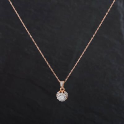 Pre-Owned 9ct Rose Gold 0.24ct Brilliant Cut Diamond Round Stone Set Pendant & 18 Inch Prince Of Wales Chain 4314120