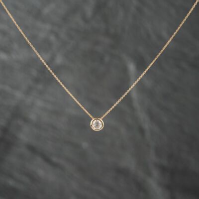Pre-Owned 18ct Yellow Gold 0.52ct Brilliant Cut Diamond Single Stone Rubover Set Pendant & 16-18 Inch Trace Chain 43141214