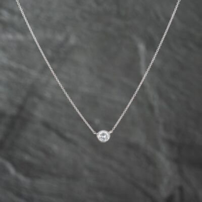 Pre-Owned 14ct White Gold 0.53ct Brilliant Cut Diamond Single Stone Rubover Set Pendant & 16-20 Inch Trace Chain 43141221