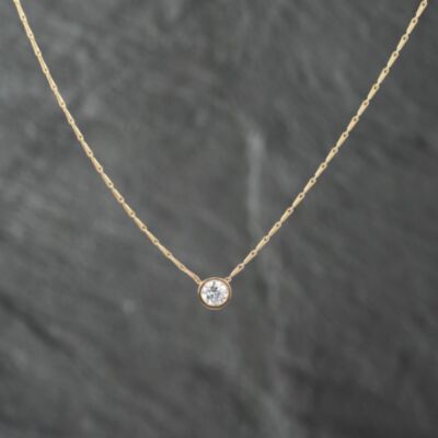 Pre-Owned 14ct Yellow Gold 0.52ct Brilliant Cut Diamond Single Stone Rubover Set Pendant & 16 Inch Trace Chain 43141222
