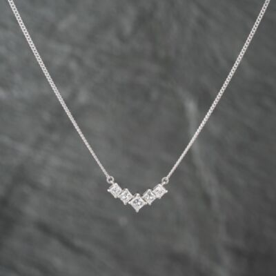 Pre-Owned Platinum 1.04ct Princess Cut Diamond Set Five Stone Pendant & 16 Inch Celtic Chain 43141224