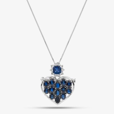 Pre-Owned Platinum 5.35ct Sapphire & 0.46ct Diamond Heart Pendant & 16-18 Inch Box Chain 43141227
