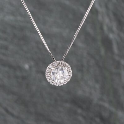 Pre-Owned Platinum 1.18ct Brilliant Cut Diamond Round Halo Pendant & 16-18 Inch Box Chain 43141232