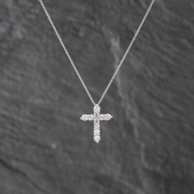 Pre-Owned Platinum 0.50ct Brilliant Cut Diamond Set Cross Pendant & 16 Inch Trace Chain 43141237