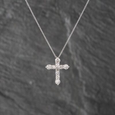 Pre-Owned Platinum 1.01ct Brilliant Cut Diamond Set Cross Pendant & 16 Inch Trace Chain 43141239