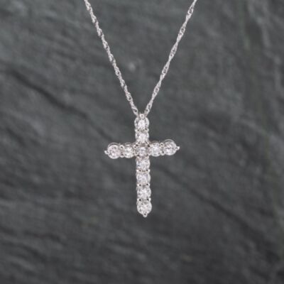 Pre-Owned Platinum 1.50ct Brilliant Cut Diamond Cross Pendant & 18 Inch Curb Chain 43141254