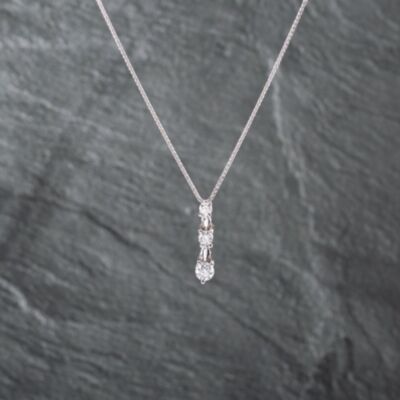 Pre-Owned 14ct White Gold 1.00ct Brilliant Cut Diamond Graduated Three Stone Pendant & 18 Inch Foxtail Chain 43141257