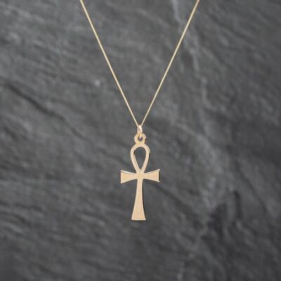 Pre-Owned Yellow Gold Ankh Cross Pendant & 18 Inch Curb Chain 43141267