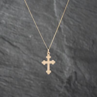 Pre-Owned 9ct Yellow Gold Plain Cross Pendant & 18 Inch Curb Chain 43141269