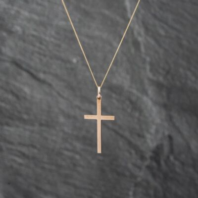 Pre-Owned Vintage Yellow Gold Plain Cross Pendant & 18 Inch Curb Chain 43141272