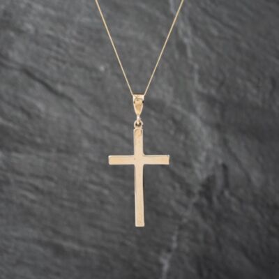 Pre-Owned 9ct Yellow Gold Plain Cross Pendant & 18 Inch Curb Chain 43141274