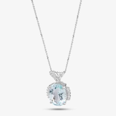 Pre-Owned Platinum 6.82ct Aquamarine & 0.42ct Brilliant Cut Diamond Pendant & 16 Inch Trace Chain 4314128