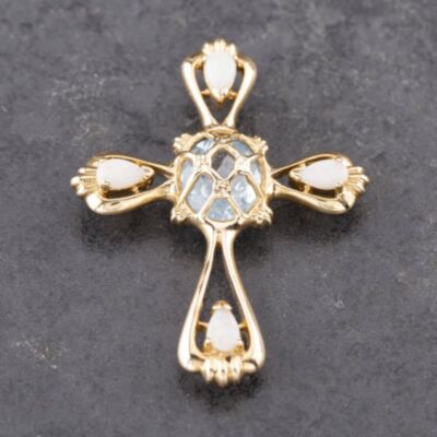 Pre-Owned 14ct Yellow Gold Blue Topaz & Opal Fancy Cross Loose Pendant 43141298
