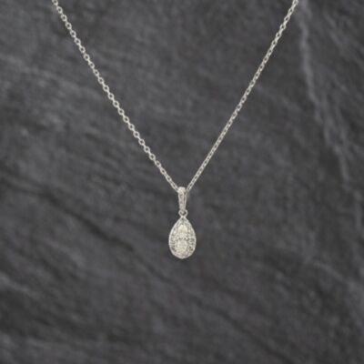 Pre-Owned 9ct White Gold 0.25ct Brilliant Cut Diamond Pear Shaped Cluster Pendant & 16-18 Inch Trace Chain 43141331