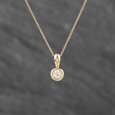 Pre-Owned 14ct Yellow Gold 0.25ct Brilliant Cut Diamond Rubover Single Stone Gemstone Pendant & 18 Inch Twist Chain 43141357