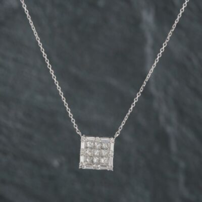 Pre-Owned 14ct White Gold 0.66ct Diamond Pendant & 18 Inch Trace Chain 4314152