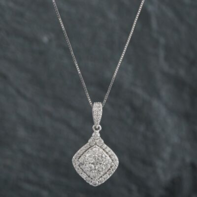 Pre-Owned 9ct White Gold 1.00ct Brilliant Cut Diamond Pendant & 18 Inch Box Chain 4314156