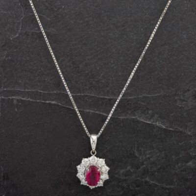 Pre-Owned Platinum Oval 1.50ct Ruby & 1.01ct Diamond Pendant 4314482