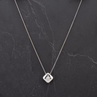 Pre-Owned 14ct White Gold 0.27ct Diamond Square Polished Pendant & 16 Inch Trace Chain 4314536