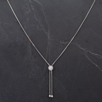 Pre-Owned 14ct White Gold 26" Brilliant Cut Diamond Seven Stone Slider Pendant 4314538