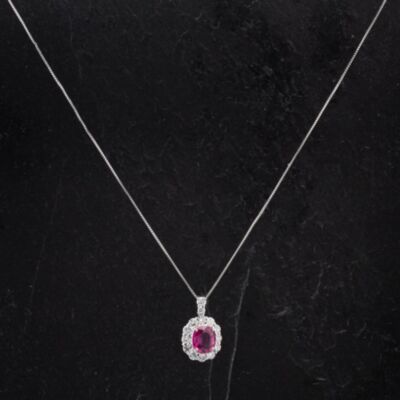 Pre-Owned Platinum Oval 1.79ct Ruby & 0.86ct Diamond Pendant 4314549