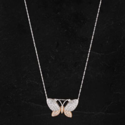 Pre-Owned 14ct Two Colour Gold Diamond Butterfly Pendant 4314551