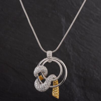 Pre-Owned 18ct Two Colour Gold Diamond Swirl Pendant 4314591